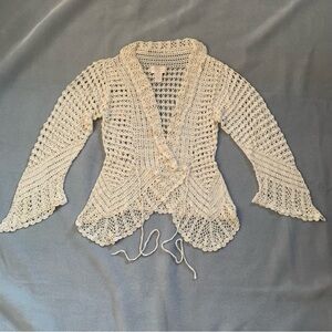 RARE & INCREDIBLE! Vintage Handmade Crochet blazer look open weave  top